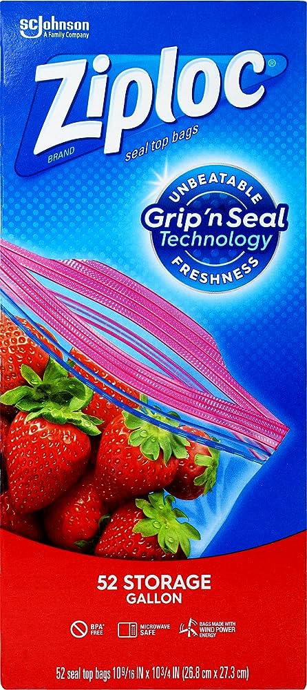 SC Johnson Ziploc Seal Top Bags 26.8 cm x 27.3 cm Grip 'N Seal Technology - 52 Storage Gallon
