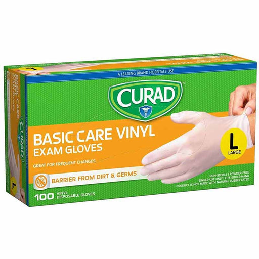 CURAD Basic Care Vinyl Exam Gloves Large Size - 100 Gloves
