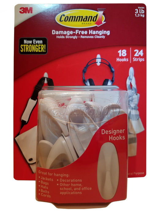 3M Command Damage-Free Hanging Designer Hooks ,Strips - Large Packs-Designer Hooks