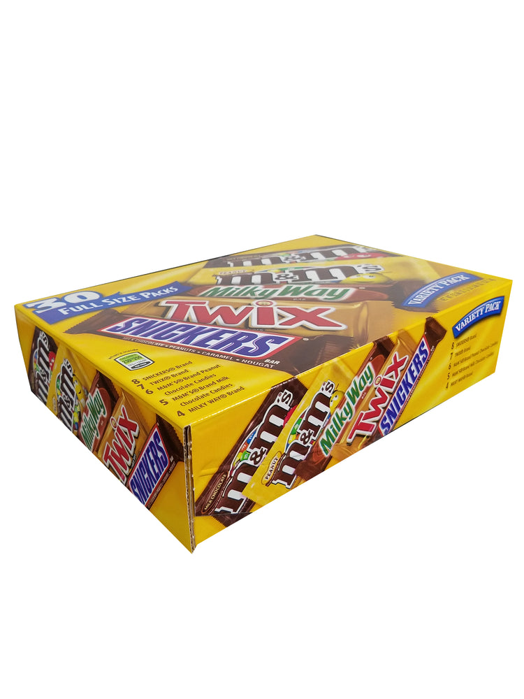 Mars Candy Bars Snickers, M&M's Milk/Peanuts, Twix, Milky Way 30 Full Size Pack 1.52kg
