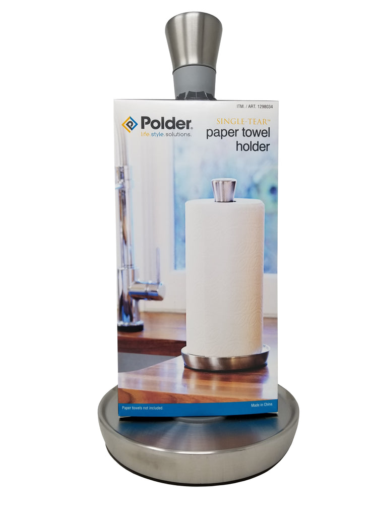 Polder Single-Tear Paper Towel Holder Brushed Stainless Steel with weighted Base