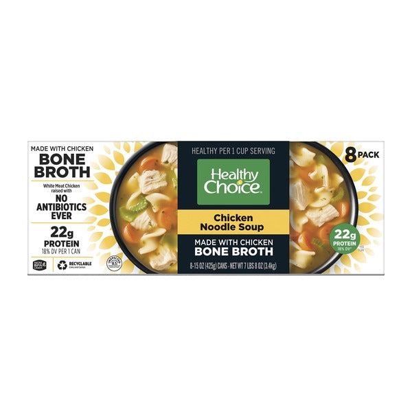 Healthy Choice Chicken Noodle Soup Made with Chicken Bone Broth 15 OZ Each - 8 Pack