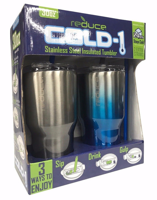 Reduce Cold-1 Stainless Steel Insulated Tumbler 30 OZ Silver/Shaded-Blue 2 Pk