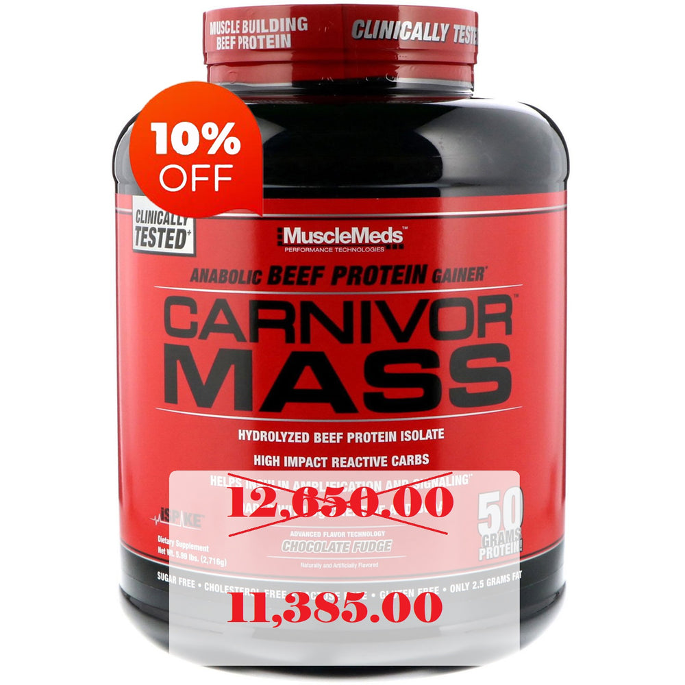 Musclemeds Carnivor Mass Anabolic Beef Protein Gainer- Chocolate Fudge 5.13 LB (12 Servings)