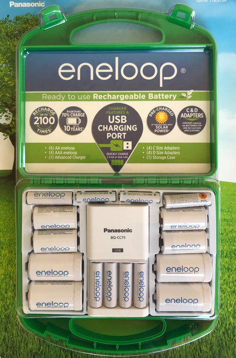 Panasonic Eneloop Ready to Use Rechargeable Batteries AA/AAA with C/D Adapter