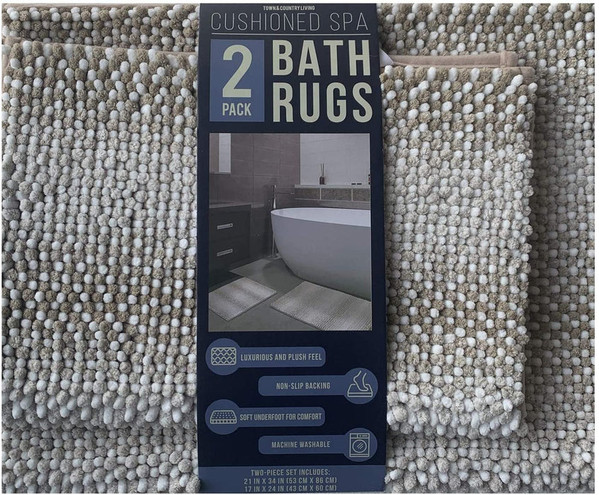 Town & Country Living Cushioned Spa Bath Rug 2-Pack, Beige
