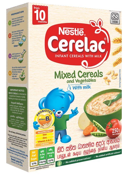 Nestlé CERELAC Infant Cereal with Milk Mixed Cereals &amp; vegetables with Milk from 10 months, 250g Bag in Box Pack