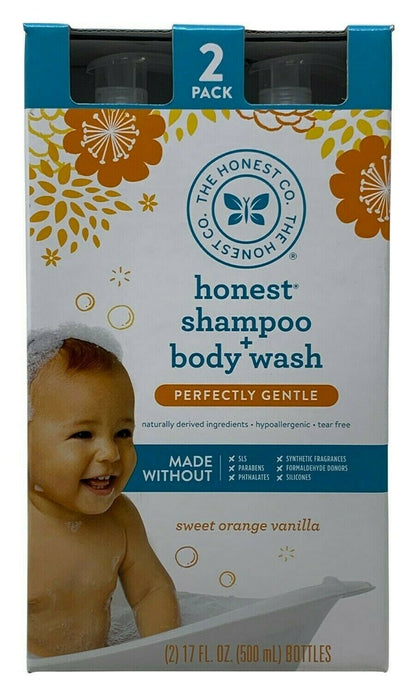 2 Pack Honest Sampoo & Body Wash Sweet Orange Vanilla 17 OZ Each