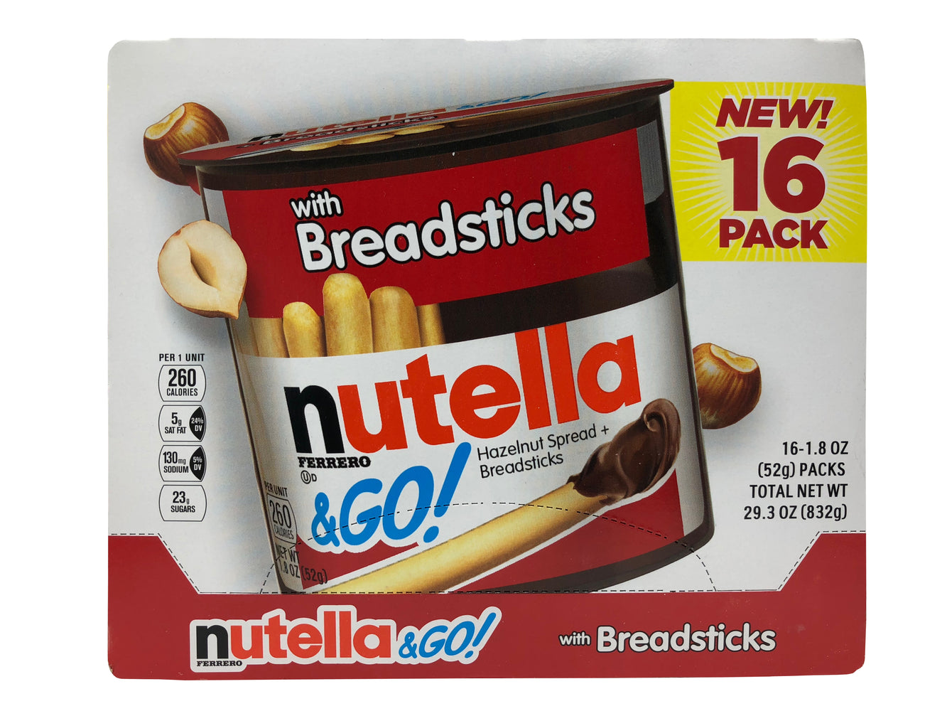 Nutella & Go Hazlenut Spread with Breadsticks 16-1.8 oz (52g) packs net wt 29.3oz (832g)