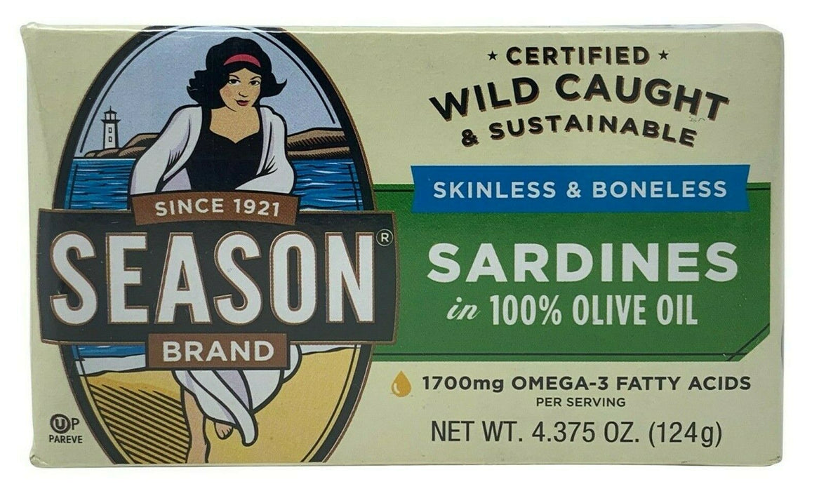 Season Brand Sardines Skinless & Boneless in Olive Oil & Salt 124g -6 Pack