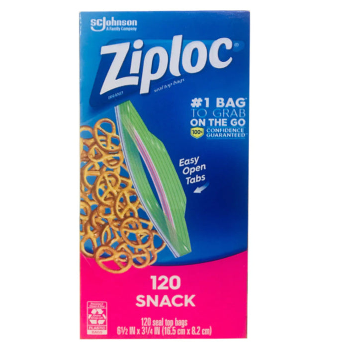 SC Johnson Ziploc Seal Top Bags 16.5 cm x 8.2 cm Grip 'N Seal Technology - 120 Snack