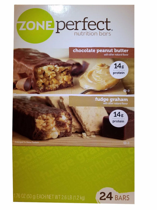Zone Perfect Nutrition Bars Chocolate Peanut/Fudge Graham(24 Protein Bars) 2.6LB