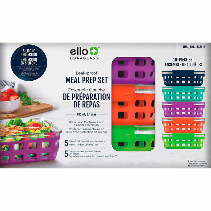 Ello Dura Glass Meal Prep Containers with Silicone Protection 10 Piece Set