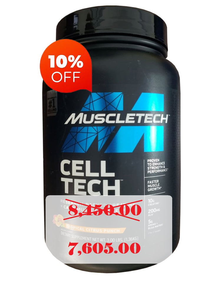 Cell Tech Research-Backed Creatine + Carb Musclebuilder Support - Tropical Citrus Punch (3 Lbs. / 27 Servings)