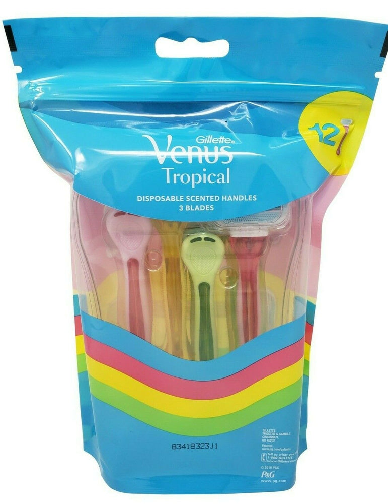 Gillette Venus Tropical Disposable Razors Scented Handles 3 Blades - 12 Pack