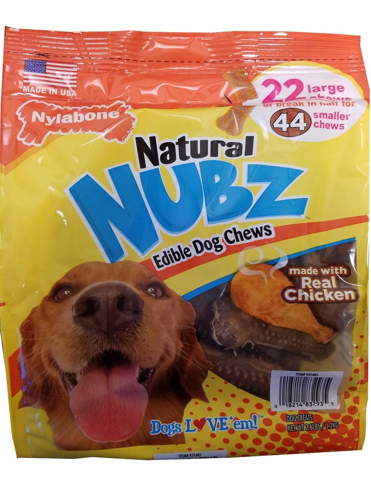 Nylabone Natural NUBZ Edible Dog Treats 2.6lb Real Chicken 22 Large Chews