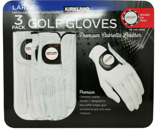 Kirkland Signature Golf Gloves Premium Cabretta Leather 3 Pack - Large