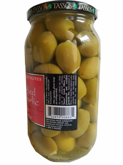 Tassos Greek Olives Double Stuffed Jalapeno Garlic Net Wt 35.27oz Exp: April 2022