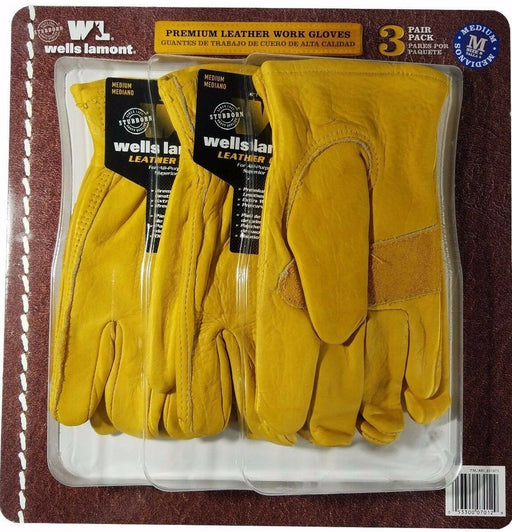 Wells Lamont Premium Cowhide Leather Work Gloves 3 Pair Pack - Medium