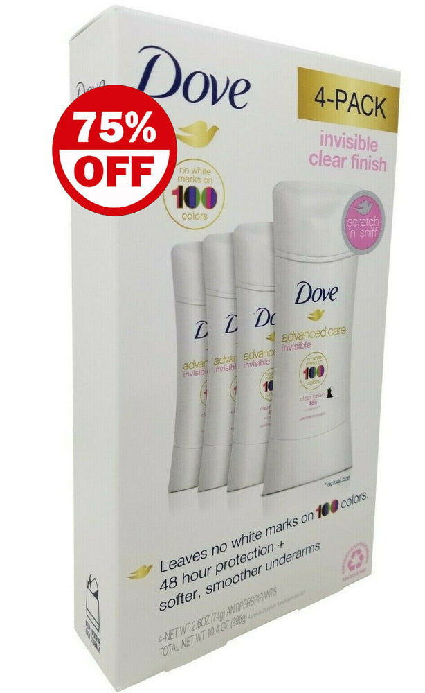 Dove Advanced Care Invisible Clear Finish Antiperspirants 74g each - 4 Pack Exp Nov-2021