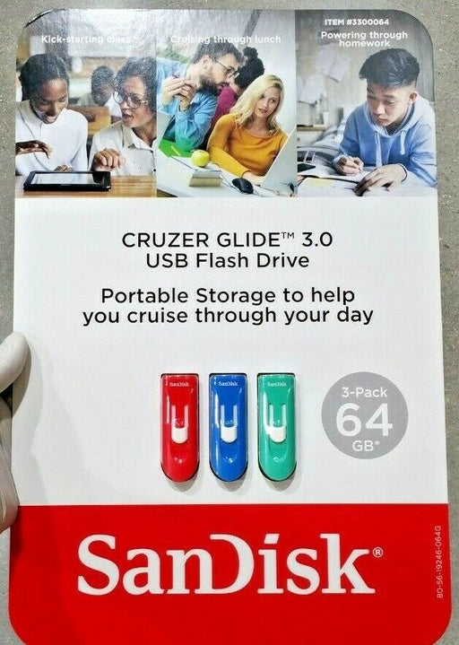 Sandisk Cruzer Glide 3.0 USB Flash Drive 64GB - 3 Pack