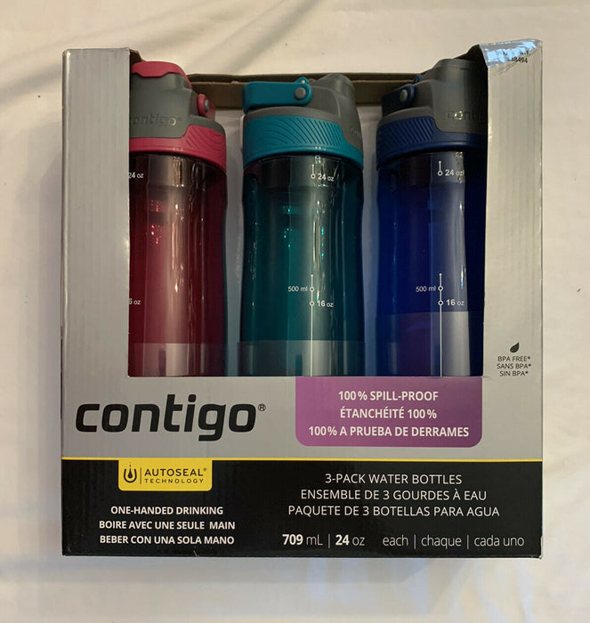 Contigo AUTOSEAL 24oz. Spill-Proof and BPA Free Water Bottle, 3-pack