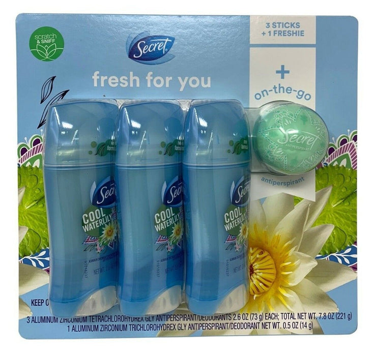 Secret Fresh for You Antiperspirant Deodorants-Cool Waterlily 3 Sticks + 1 Ball