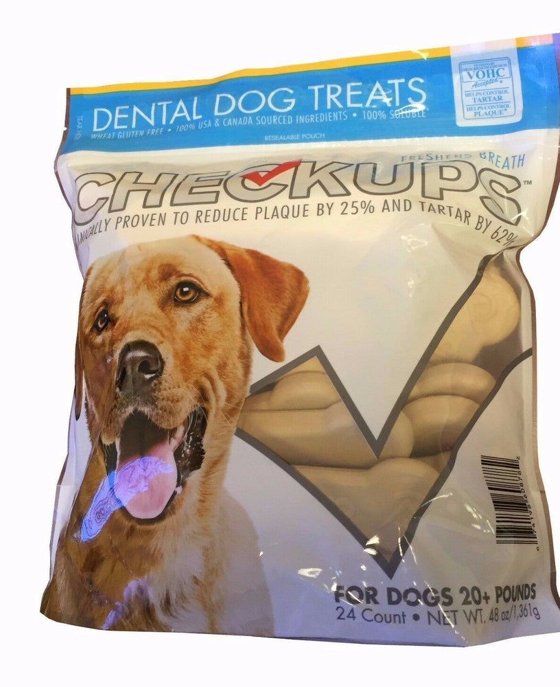 Checkups Dental Dog Treats for Dogs 20+ lbs Freshens Breath 24 Count Net Wt 1.36Kg