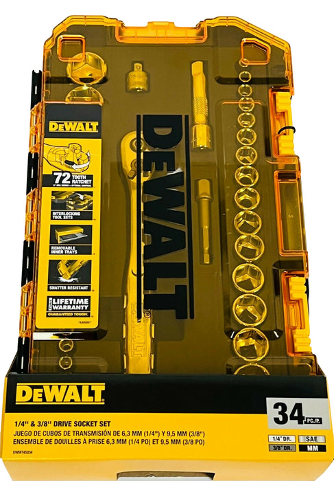 DeWALT 34 Piece 1/4" & 3/8" Drive Socket Tool Set DWMT45034