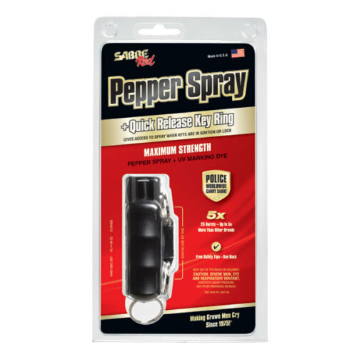 Sabre Red Hardcase Pepper Spray Black USA Made Quick Release Key Ring