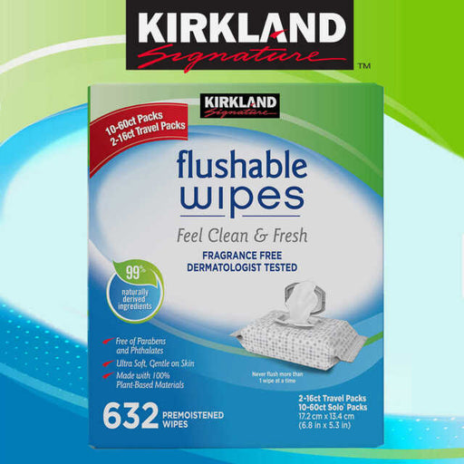 Kirkland Moist Flushable Wipes Ultra Soft Cleansing & Freshness 632 Wipes